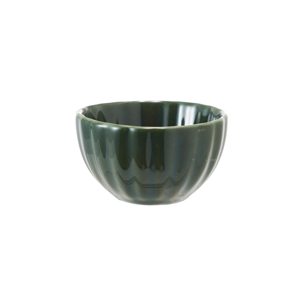 Reactive Glaze Stoneware Ribbed Dip Bowls - Forest Green