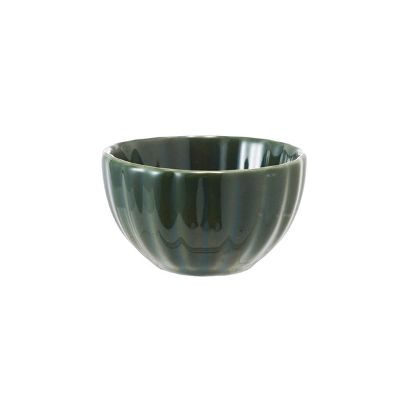 Reactive Glaze Stoneware Ribbed Dip Bowls - Forest Green