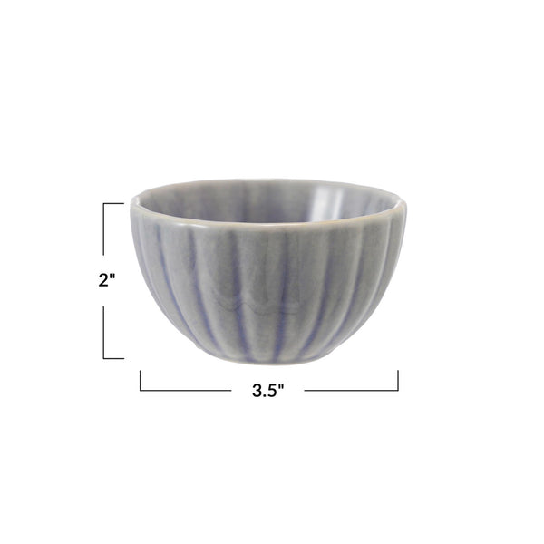 Reactive Glaze Stoneware Ribbed Dip Bowls - Periwinkle Blue dimensions