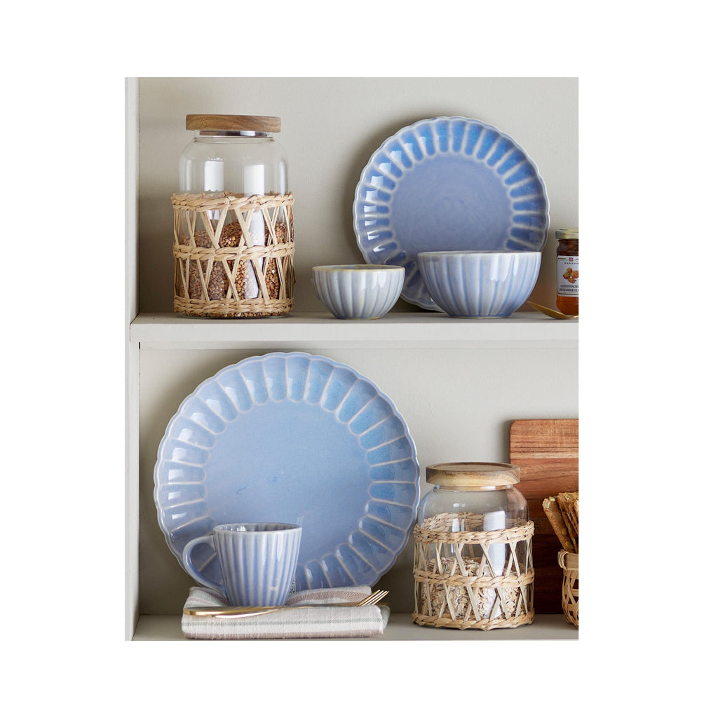 Reactive Glaze Stoneware Ribbed Dip Bowls - Periwinkle Blue Bowl