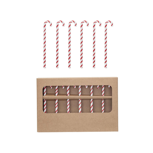 Glass Candy Cane Cocktail Stir Sticks Set of 6
