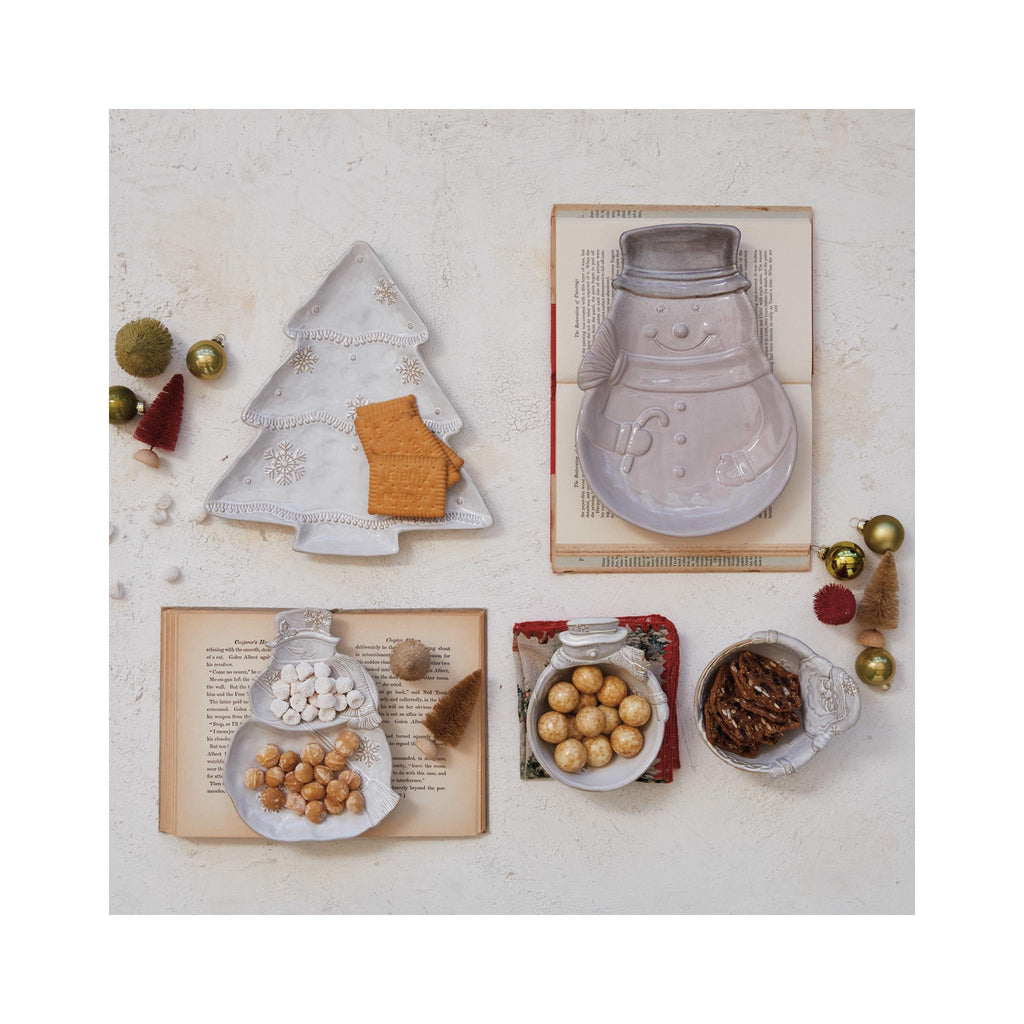 Reactive Glaze Stoneware Santa or Snowman Bowls - in grouping