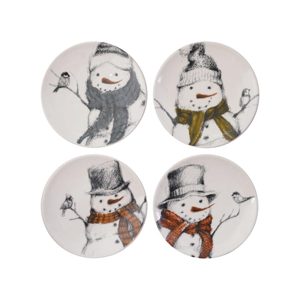 Snowmen with Birds Dessert Plates