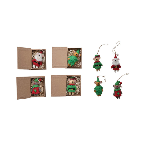 Wool Felt Mice Ornaments in Gift Box Book