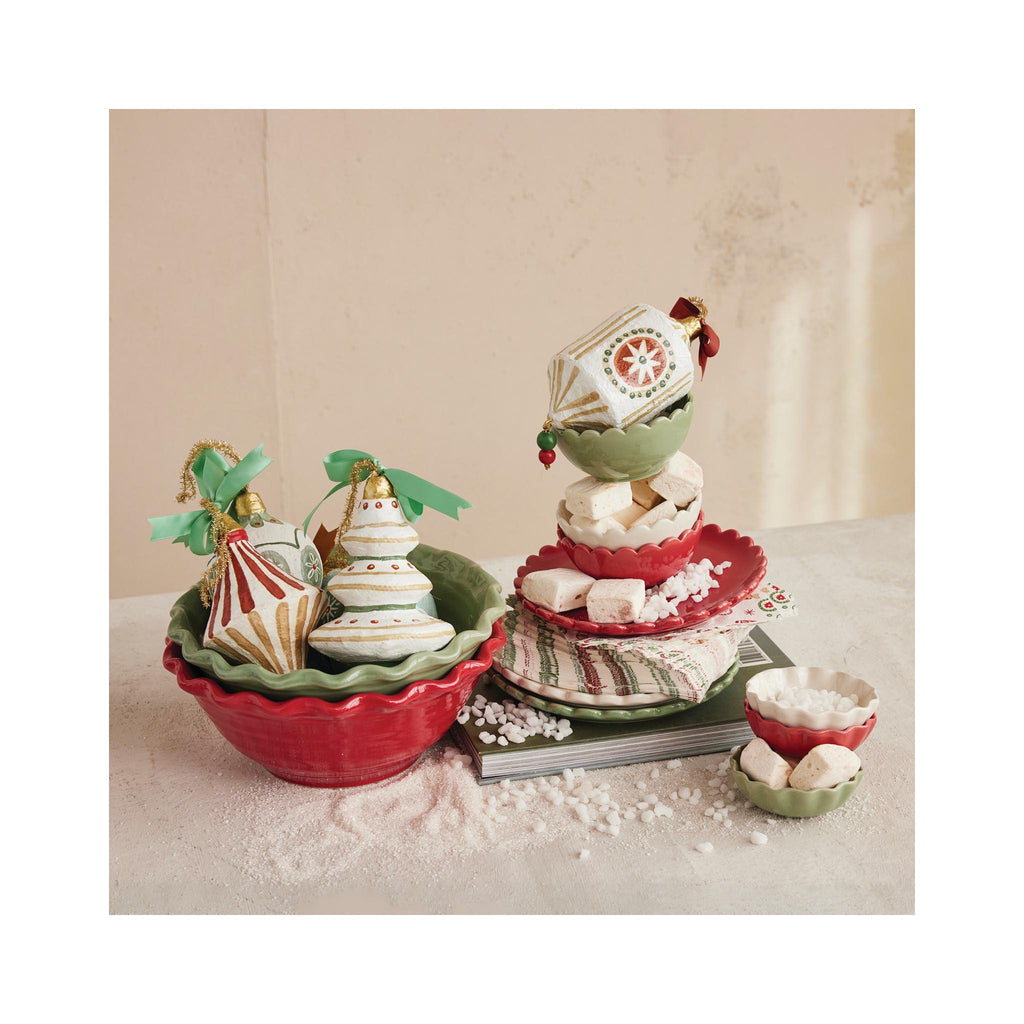 Scalloped Edge Stoneware Dip Bowls - Holiday Colors - in grouping