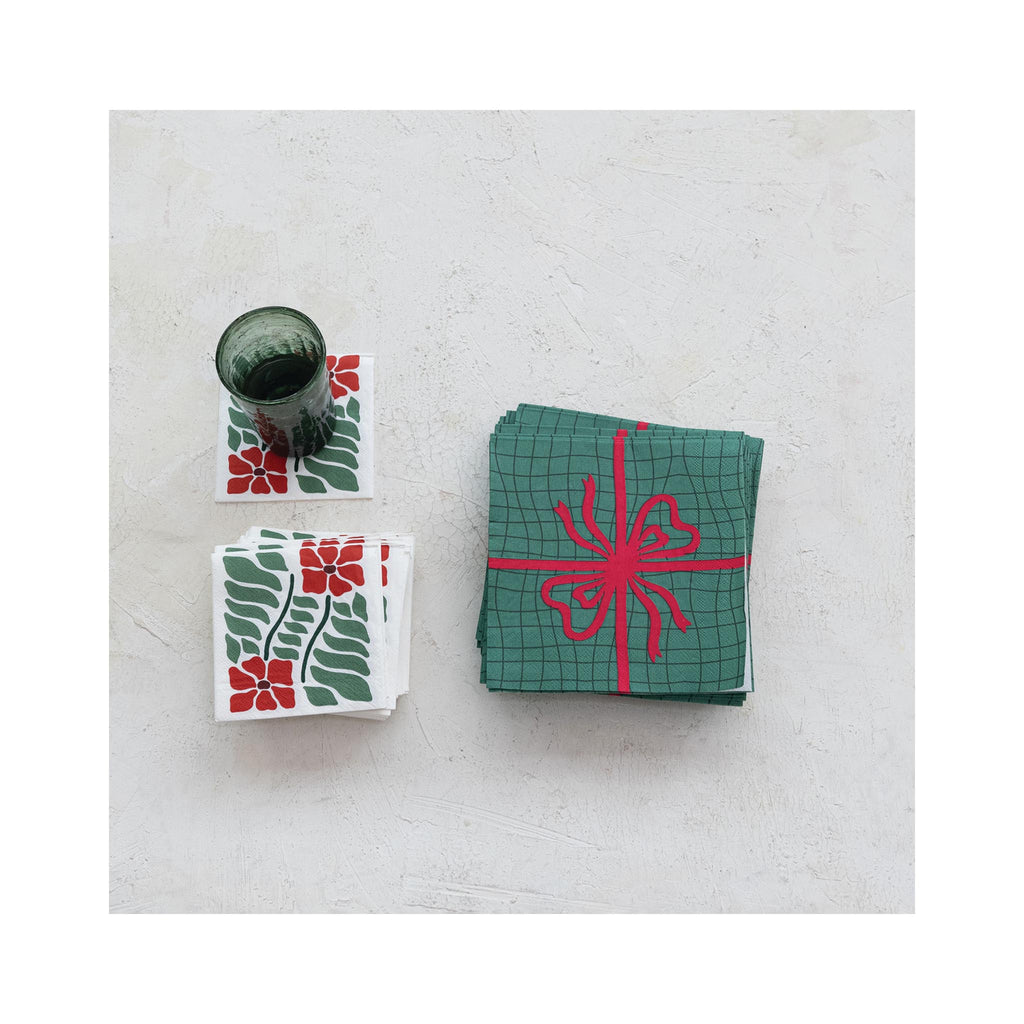 Poinsettia 4" Beverage Napkins - in grouping