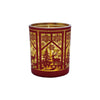 Etched Woodland Scene Red Glass Tealight/Votive Holder