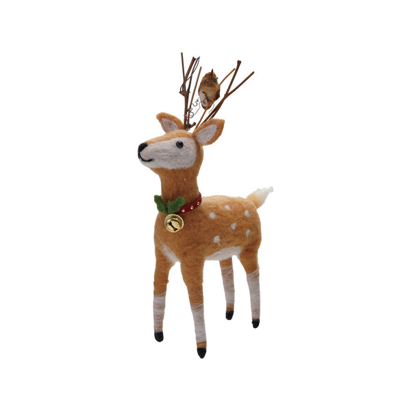 Wool Felt Deer with Bell & Bird