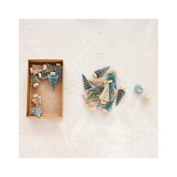 Flocked Mini Bottle Brush Tree Set of 24 - Boxed