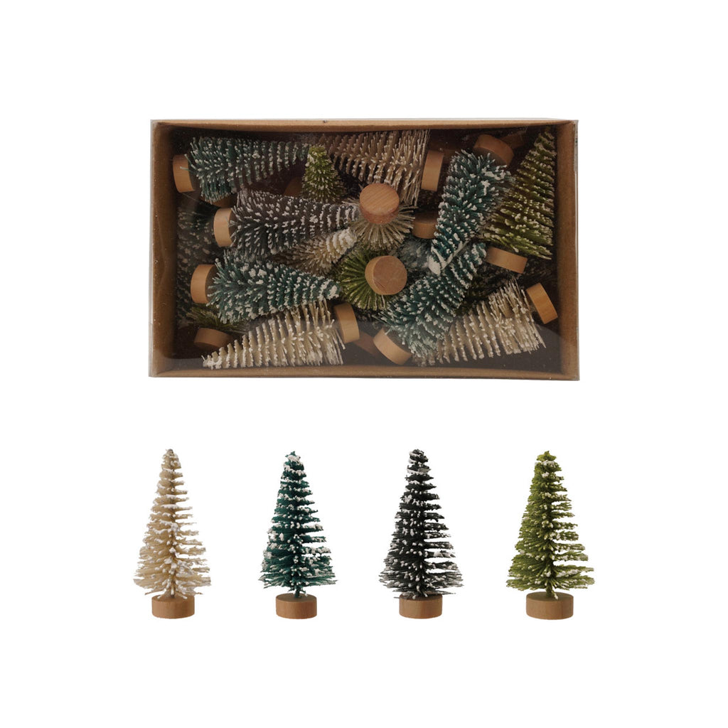 Flocked Mini Bottle Brush Tree Set of 24 - Boxed