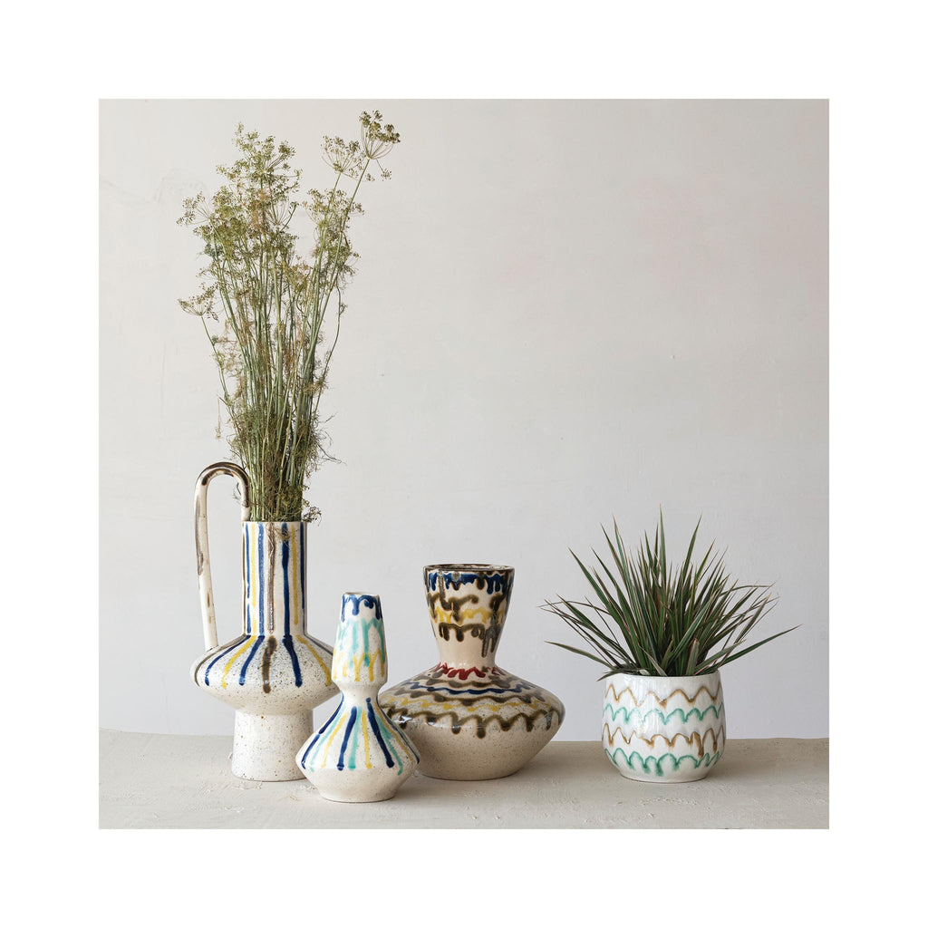 Reactive Glaze Speckled Stoneware Vase - in grouping