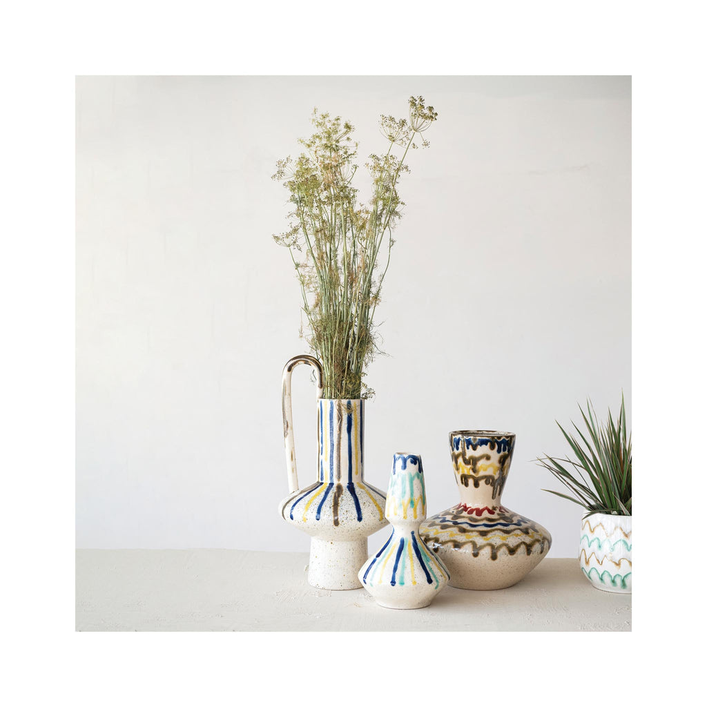 Reactive Glaze Speckled Stoneware Vase with Handle - in groupling