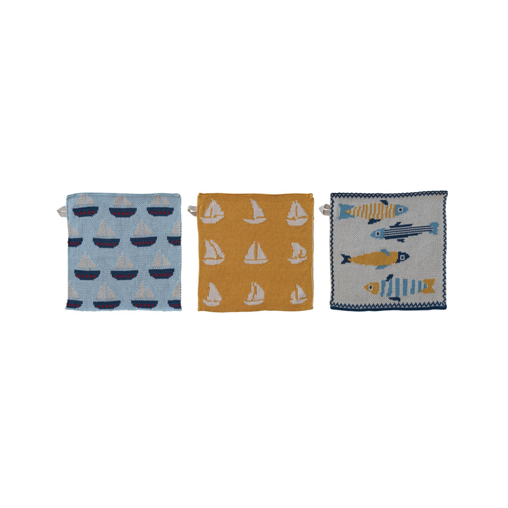 Coastal Themed Knit Cotton Dishcloths