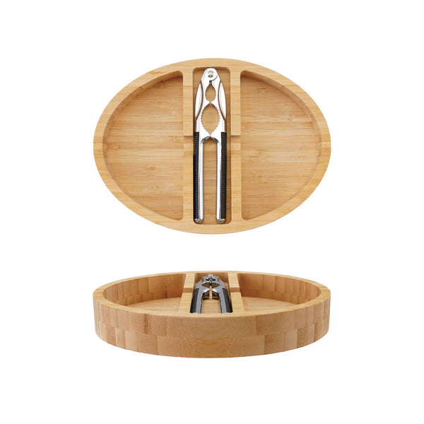 Nut Cracker & Sectioned Bamboo Tray Set