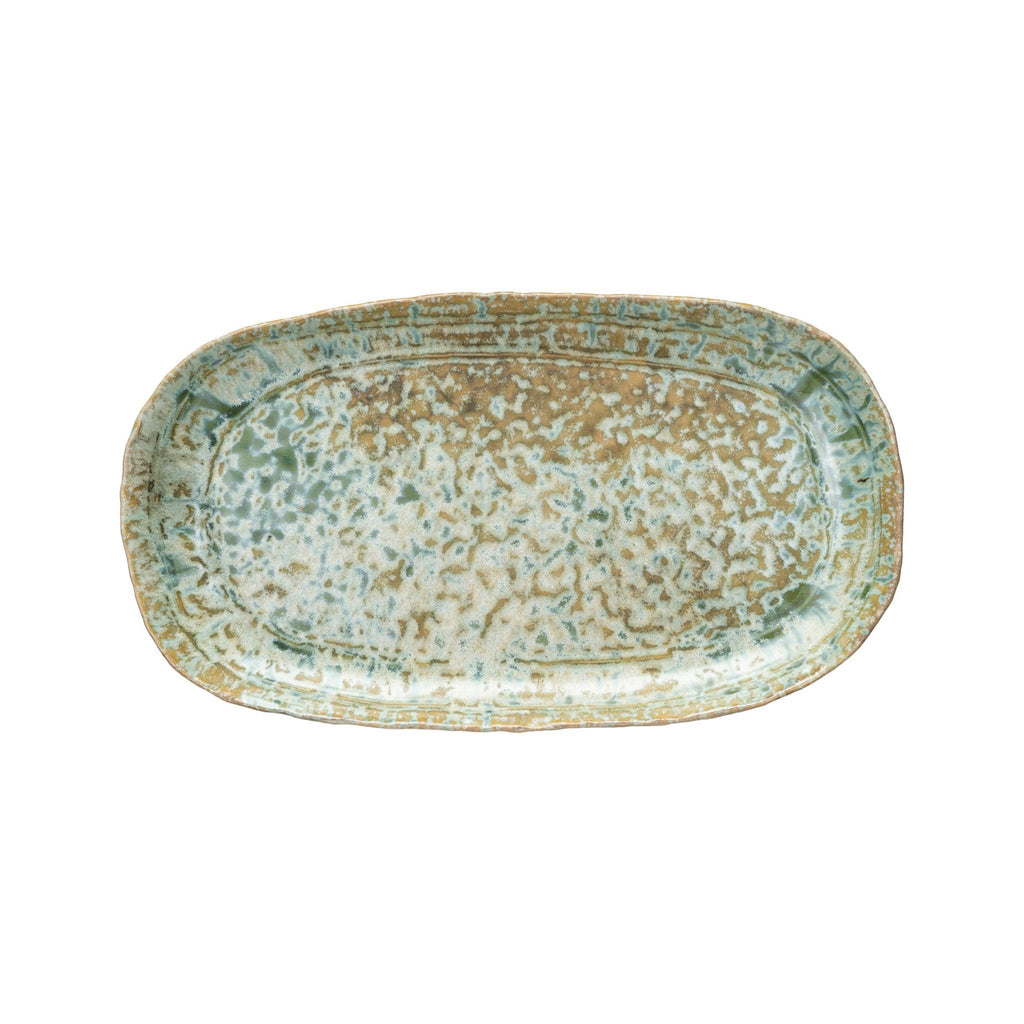 Green Reactive Crackle Stoneware Platter