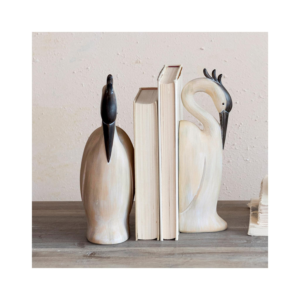 Resin Heron Shaped Bookend Set