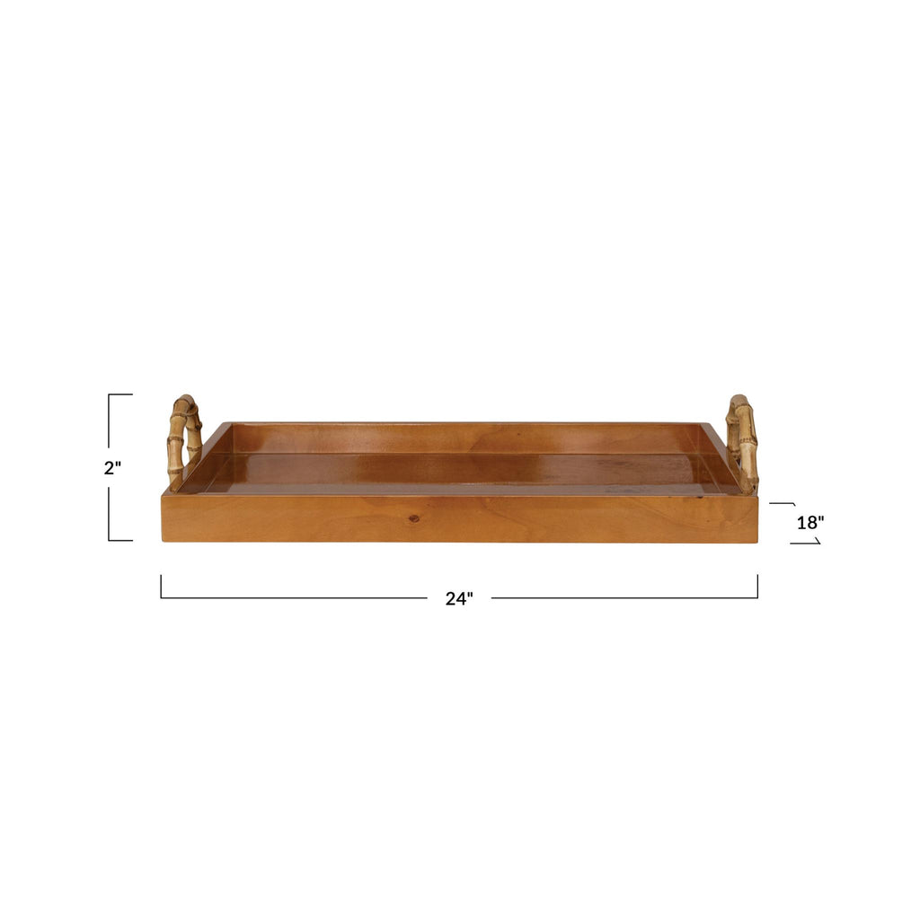 Decorative MDF & Burl Wood Veneer Tray with Bamboo Handles - dimensions