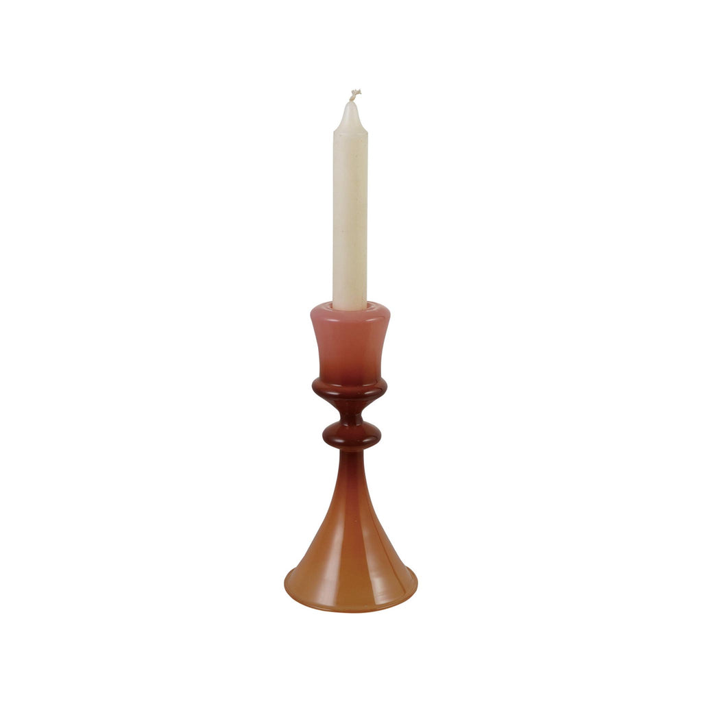 Glass Two-Tone Taper Holder - Blush & Brown - in use