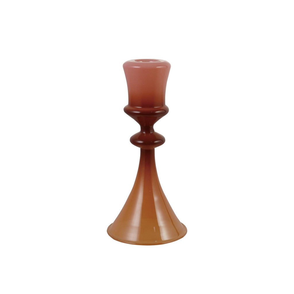 Glass Two-Tone Taper Holder - Blush & Brown