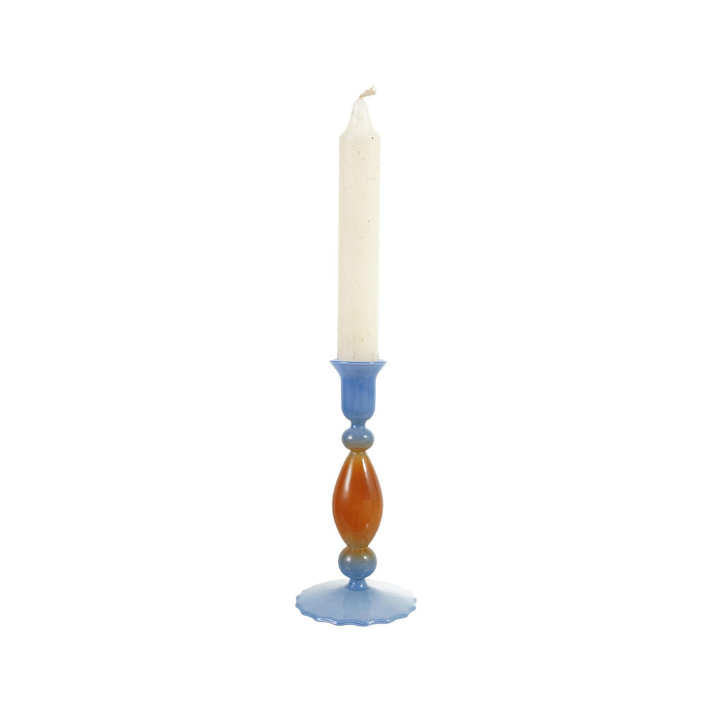 Glass Two-Tone Taper Holder - Blue & Brown - in use