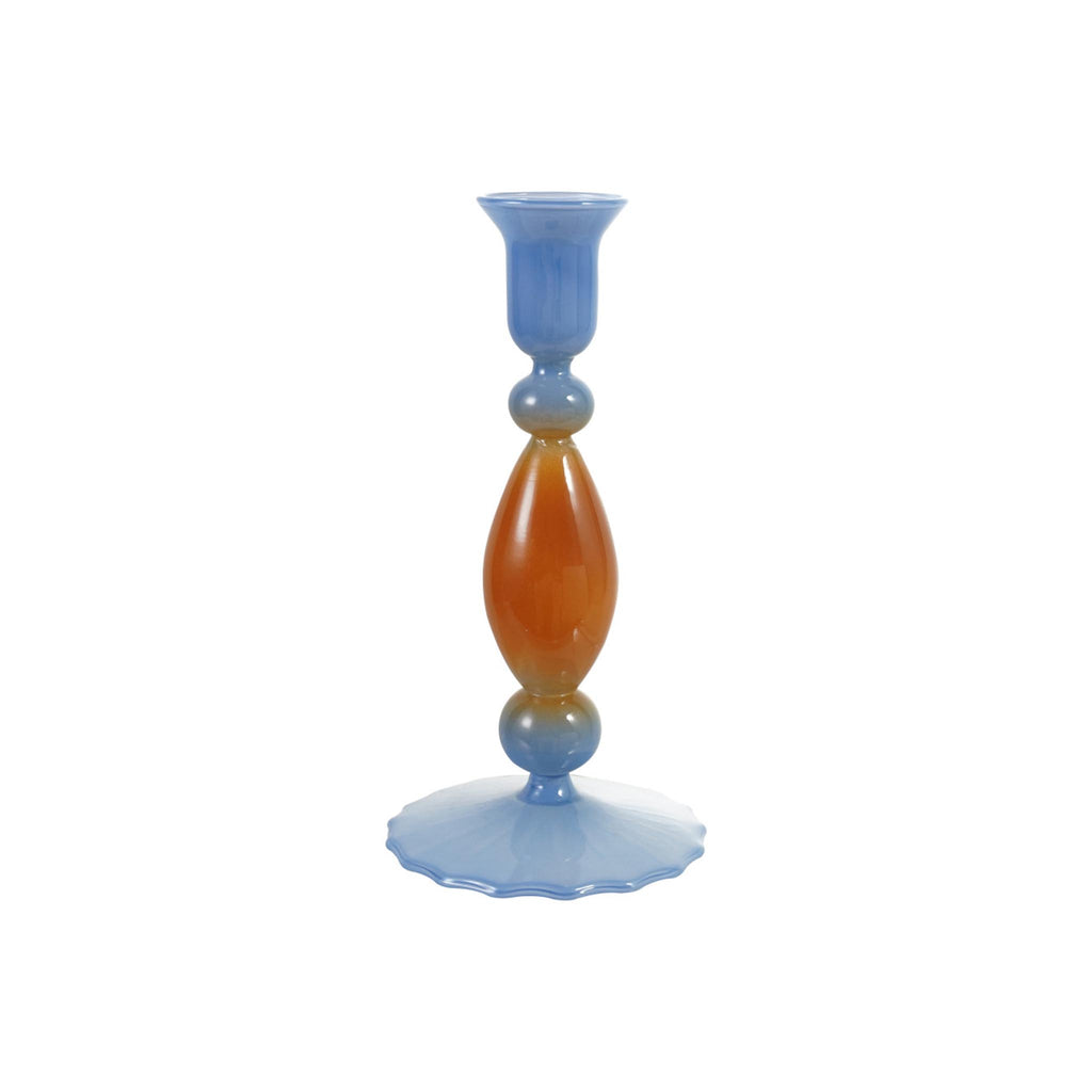 Glass Two-Tone Taper Holder - Blue & Brown