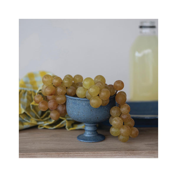 French Blue Stoneware Pedestal Bowl - in setting