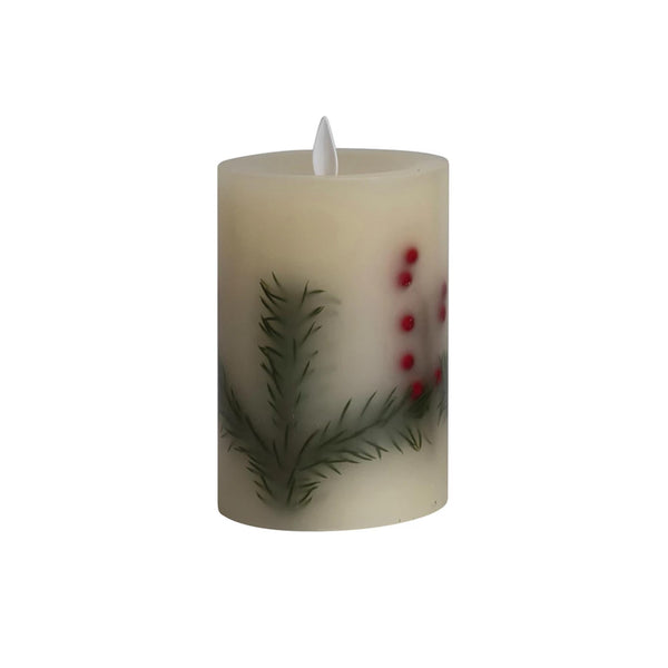 Flameless LED Wax Pillar Candle with Berries