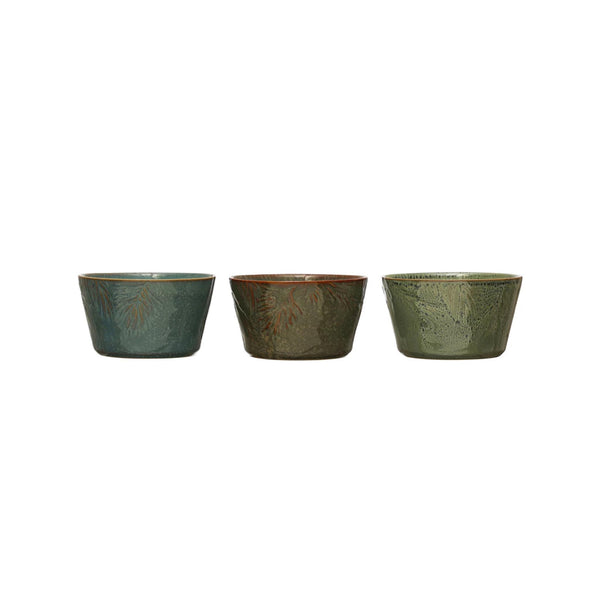 Embossed Stoneware Bowls with Pine Boughs