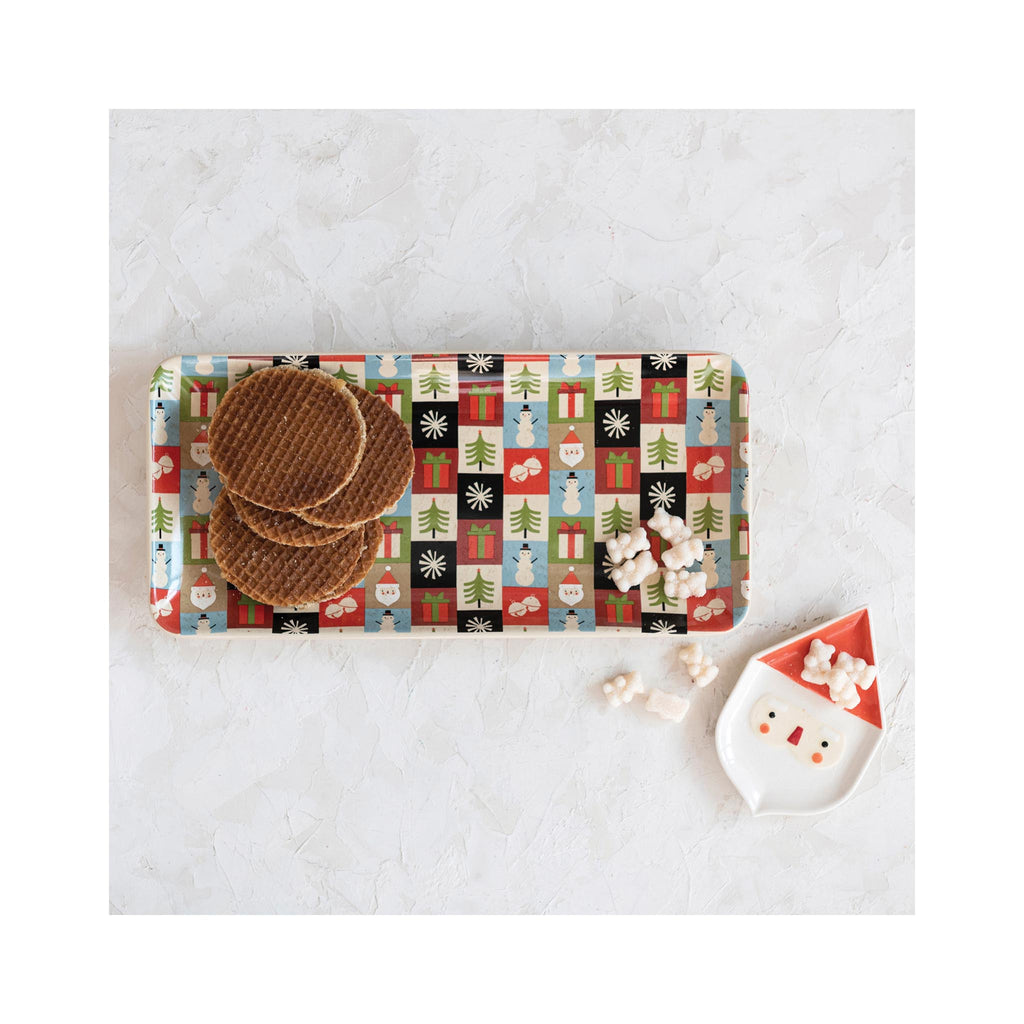 Holiday Patterned Platter with Santa Dish - in use