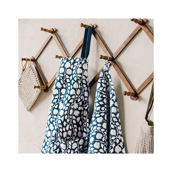 Vinebloom Block Print Apron - hanging