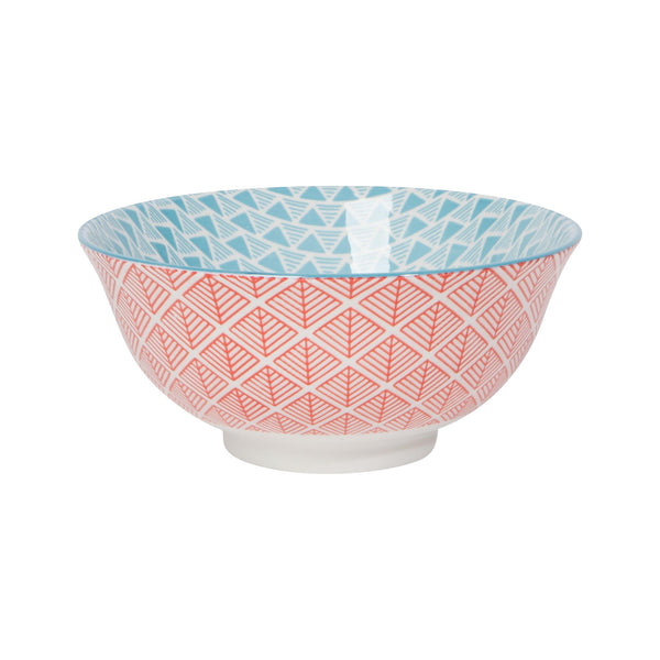 Red Leaf & Blue Geo Stamped Bowl - Medium