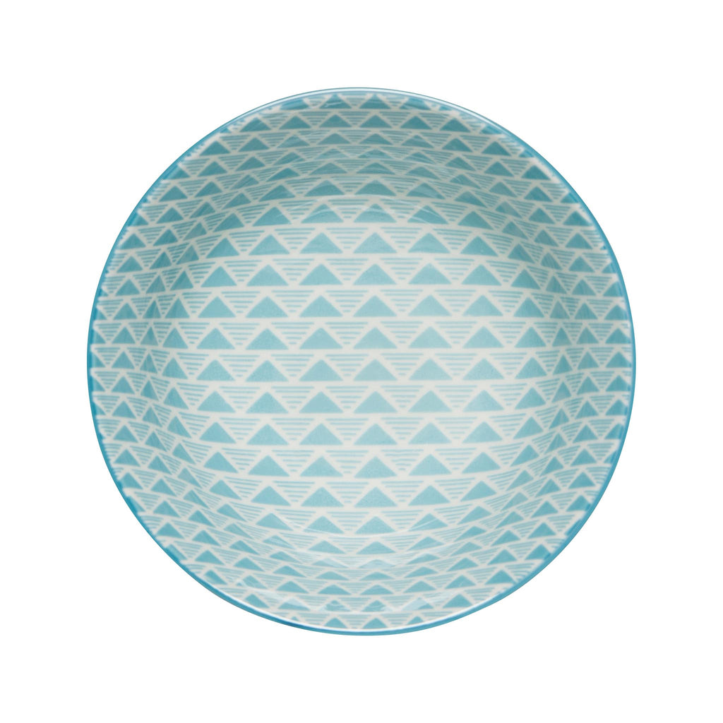 Red Leaf & Blue Geo Stamped Bowl - Medium - interior