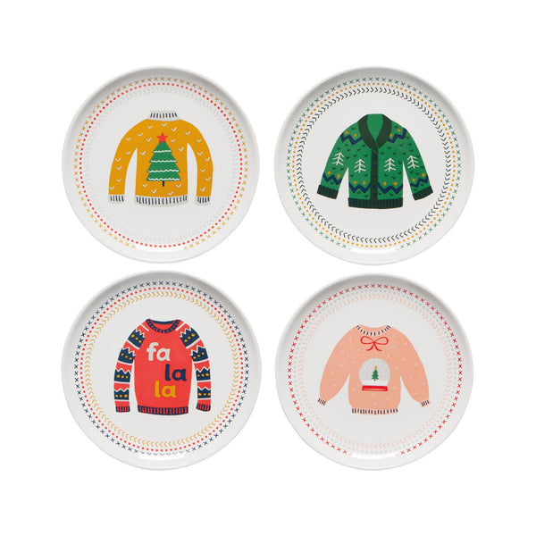 Ugly Christmas Sweaters Appetizer Plates Set of 4