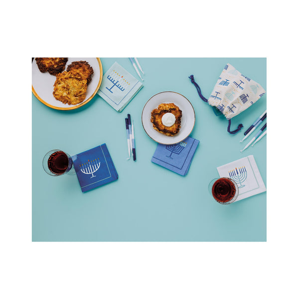 Bright Hanukkah Cocktail Napkin Set of 4 - in use