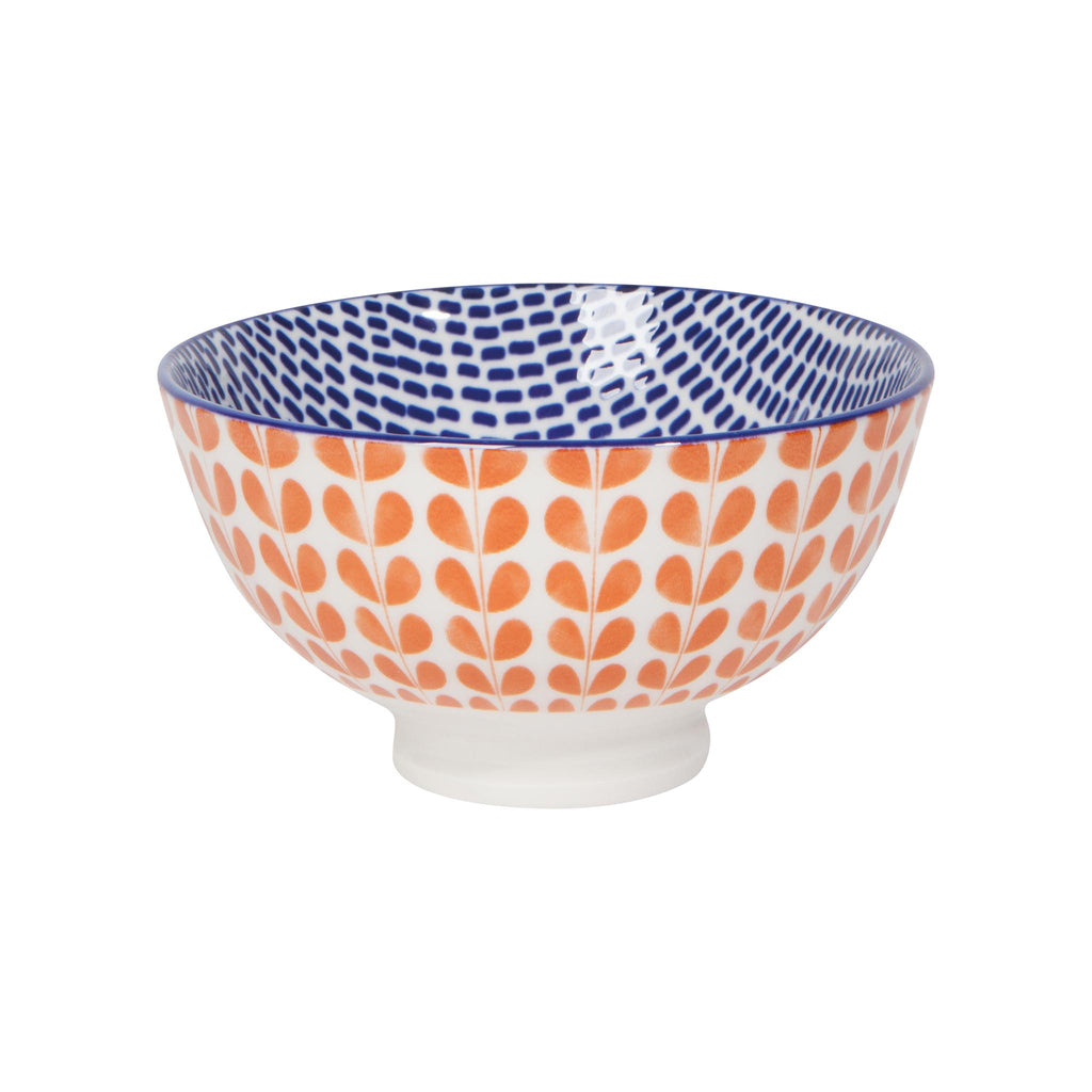 Orange Blue Blossom Stamped Bowl - Small