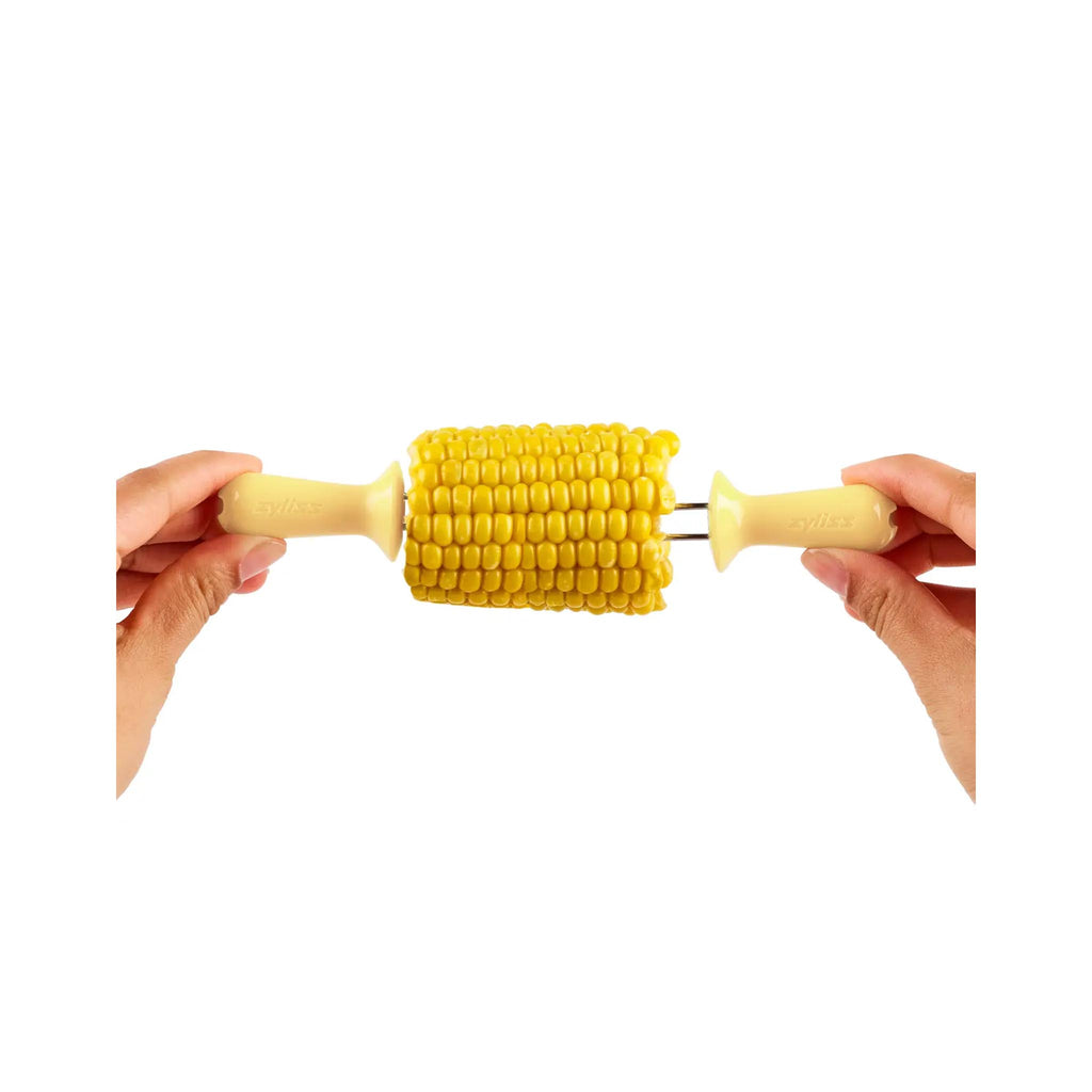 Zyliss Opaque Interlocking Corn Holder Set - in use