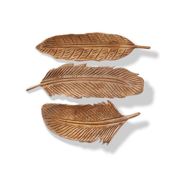 Carved Wooden Feather Accent Trays