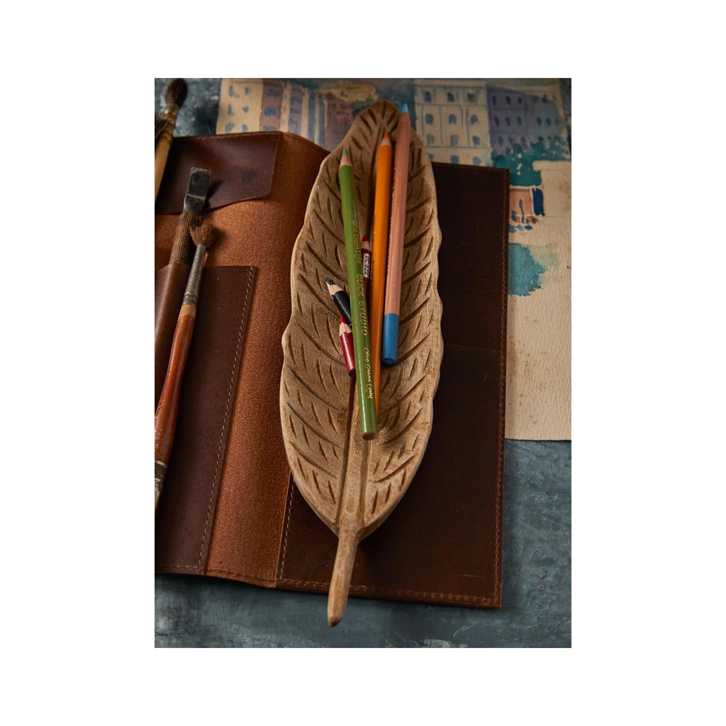 Carved Wooden Feather Accent Trays - in use