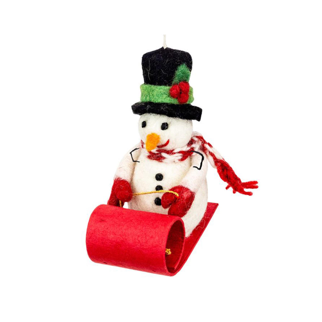 Wintertime Friends Felt Ornaments - Snowman on Sled