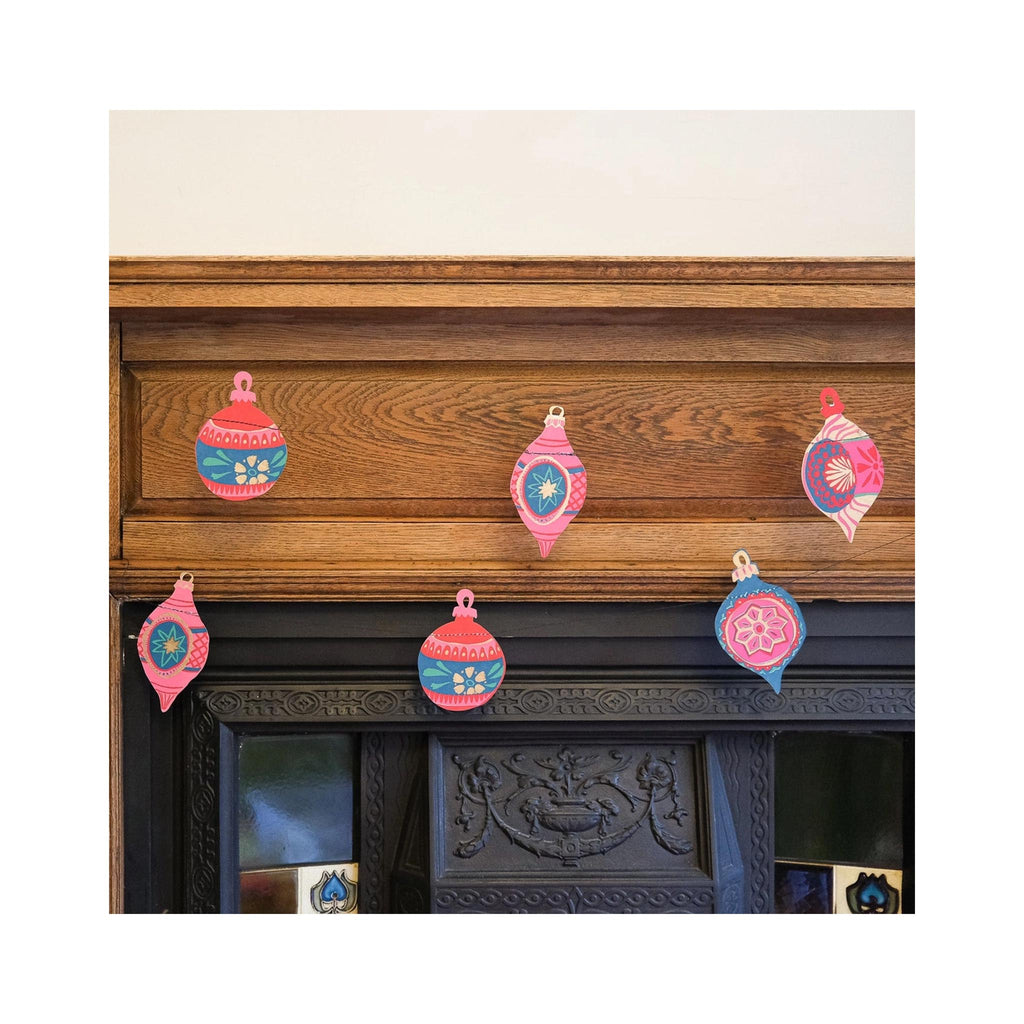 Baubles Sewn Garland - on mantle