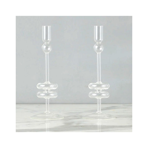 Elegant Glass Candle Holder Pairs - Medium - Clear