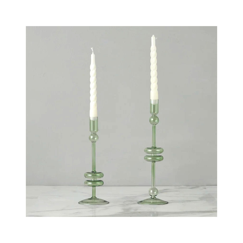 Elegant Glass Candle Holder Pairs - Medium - Sage
