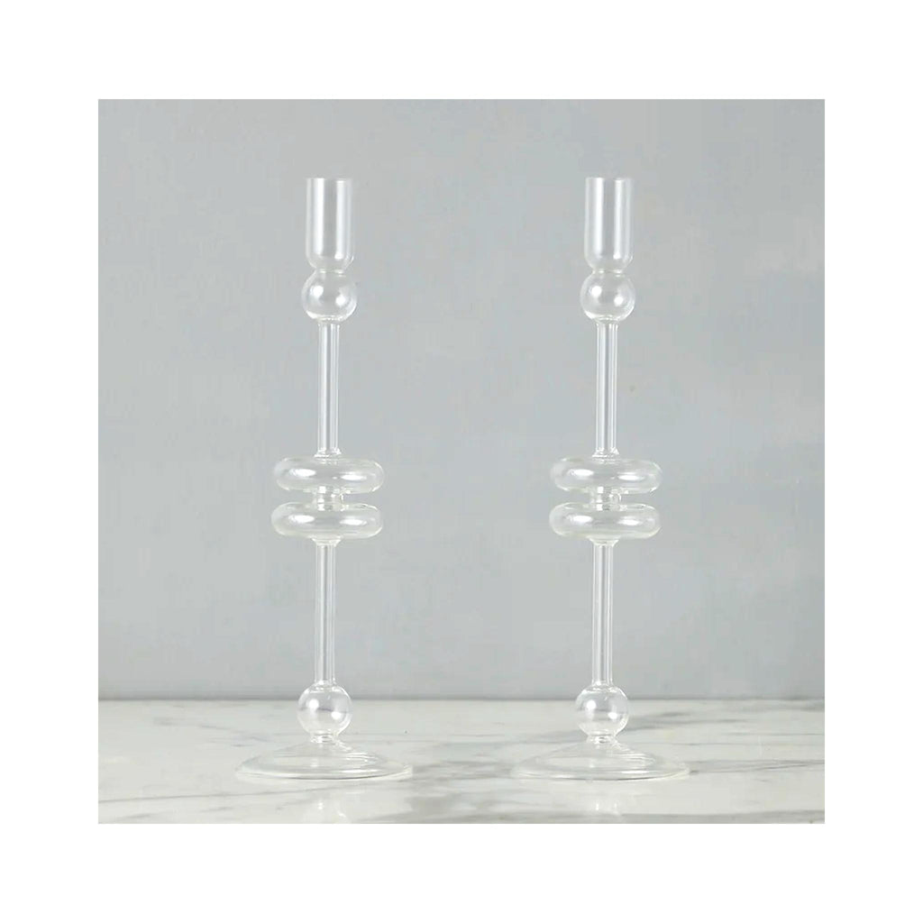 Elegant Glass Candle Holder Pairs - Large - Clear