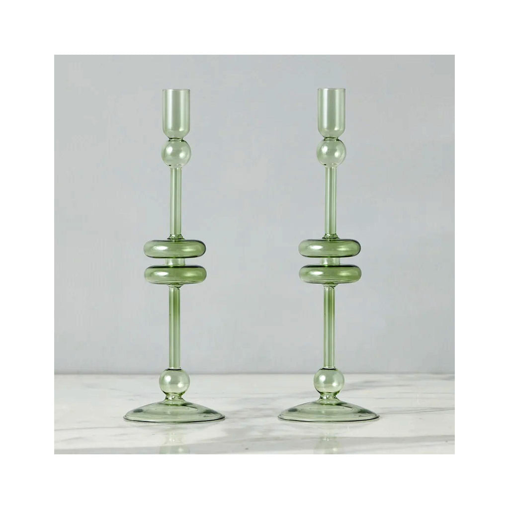 Elegant Glass Candle Holder Pairs - Large - Sage