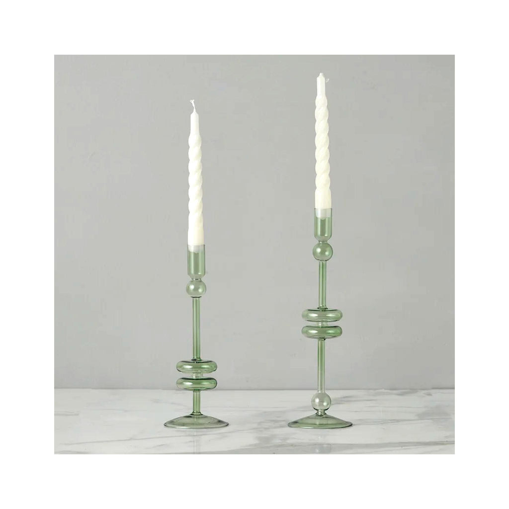 Elegant Glass Candle Holder Pairs - Large - Sage
