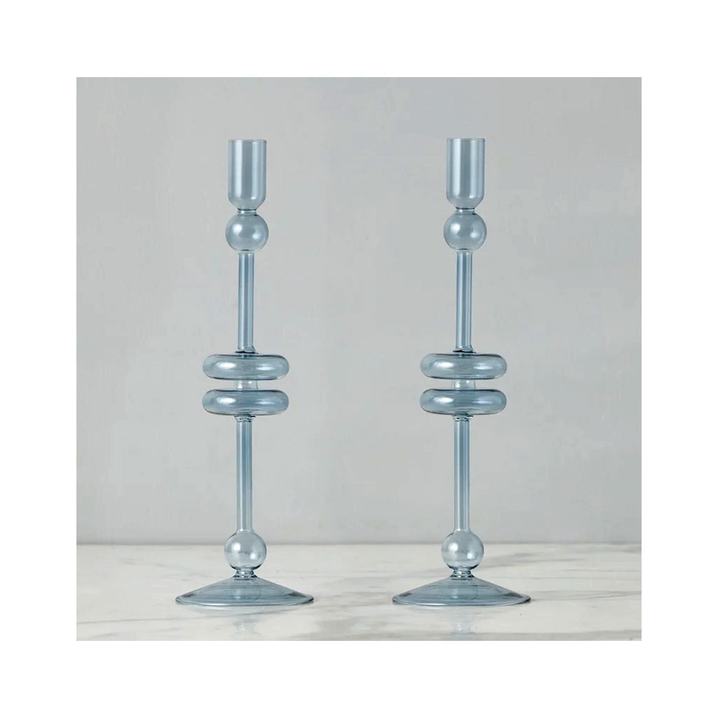 Elegant Glass Candle Holder Pairs - Large - Denim
