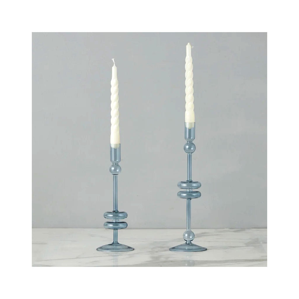Elegant Glass Candle Holder Pairs - Large - Denim