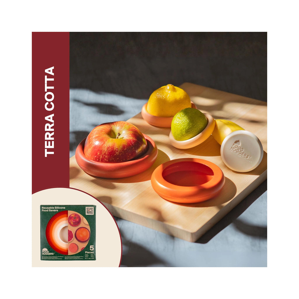 Reusable Silicone Food Savers – Terra Cotta (Set of 5) - in use