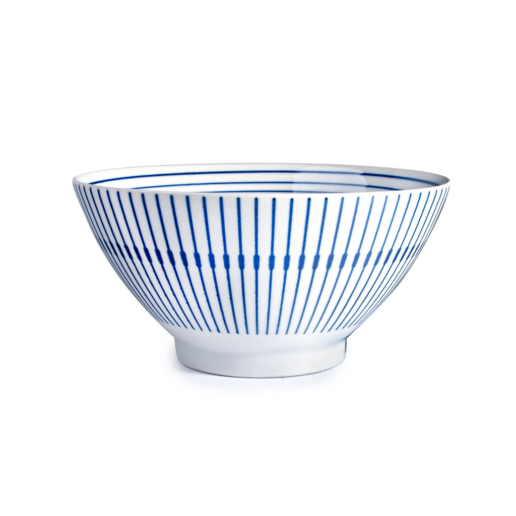 Porcelain Noodle Bowl -Blue & White Repeating Pattern - exterior