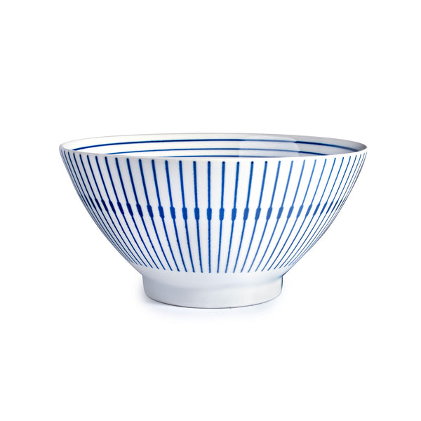 Porcelain Noodle Bowl -Blue & White Repeating Pattern - exterior